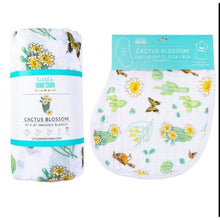 Load image into Gallery viewer, Gift Set: Cactus Blossom Baby Muslin Swaddle Blanket and Burp/Bib Combo - Little Hometown
