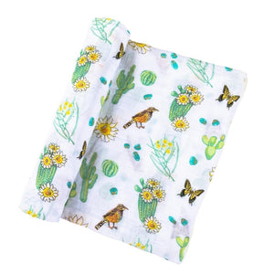 Gift Set: Cactus Blossom Baby Muslin Swaddle Blanket and Burp/Bib Combo - Little Hometown