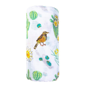 Gift Set: Cactus Blossom Baby Muslin Swaddle Blanket and Burp/Bib Combo - Little Hometown