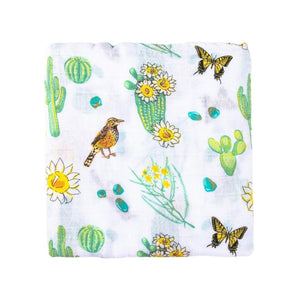 Gift Set: Cactus Blossom Baby Muslin Swaddle Blanket and Burp/Bib Combo - Little Hometown