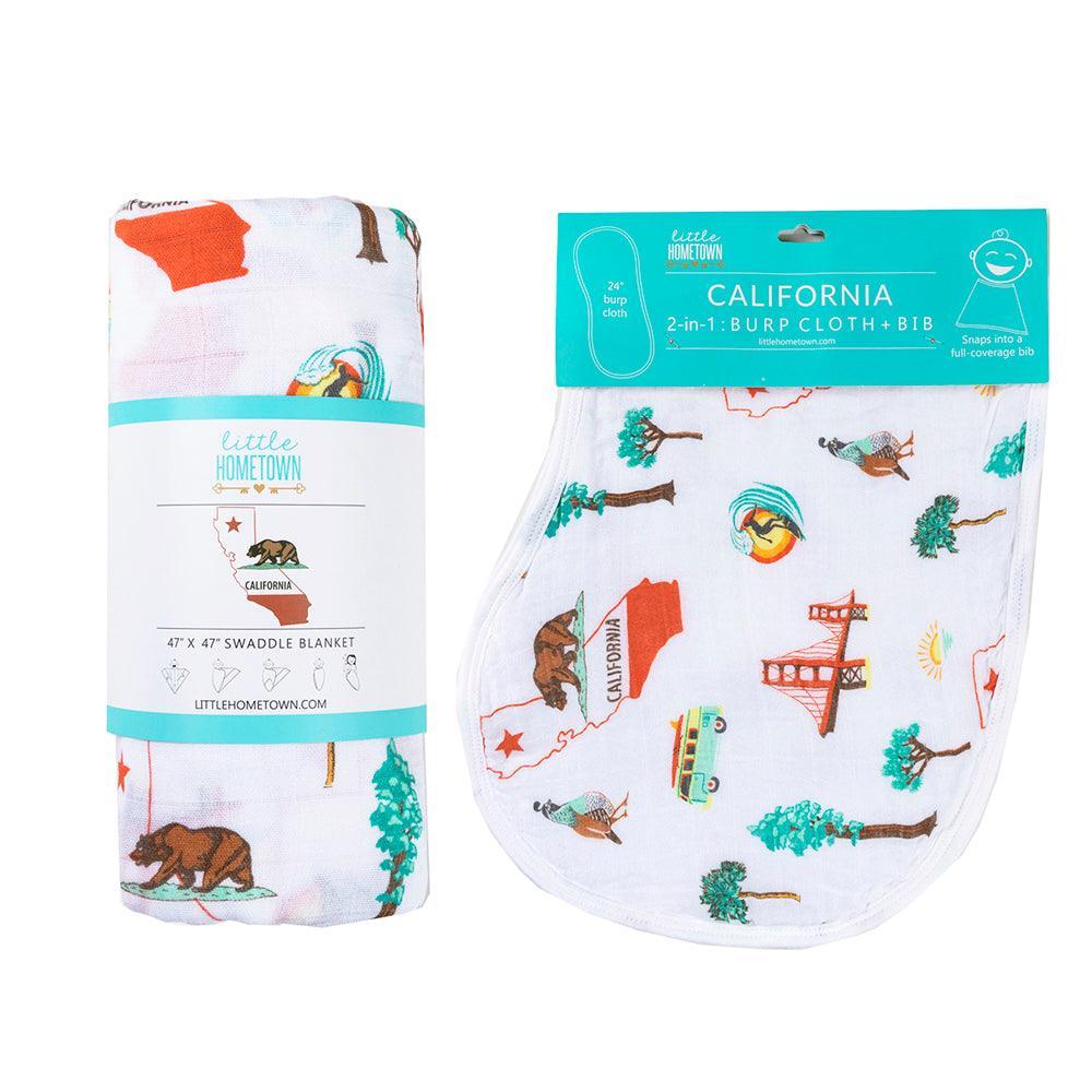 Gift Set: California Baby Muslin Swaddle Blanket and Burp Cloth/Bib Combo - Little Hometown