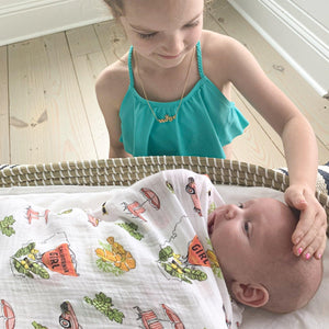 Gift Set: California Girl Muslin Swaddle Blanket and Burp Cloth/Bib Combo - Little Hometown