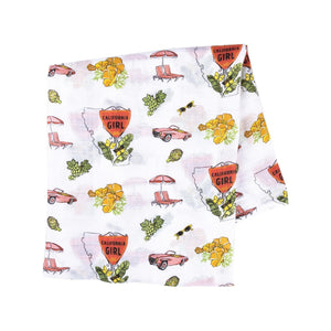 Gift Set: California Girl Muslin Swaddle Blanket and Burp Cloth/Bib Combo - Little Hometown