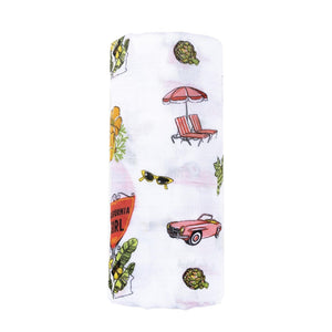 Gift Set: California Girl Muslin Swaddle Blanket and Burp Cloth/Bib Combo - Little Hometown