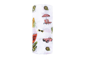 Gift Set: California Girl Muslin Swaddle Blanket and Burp Cloth/Bib Combo - Little Hometown