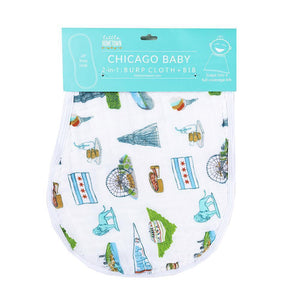 Gift Set: Chicago Baby Muslin Swaddle Blanket and Burp Cloth/Bib Combo - Little Hometown