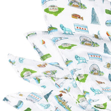 Load image into Gallery viewer, Gift Set: Chicago Baby Muslin Swaddle Blanket and Burp Cloth/Bib Combo - Little Hometown
