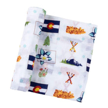 Load image into Gallery viewer, Gift Set: Colorado Baby Muslin Swaddle Blanket and Burp Cloth/Bib Combo - Little Hometown
