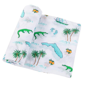 Gift Set: Florida Baby Muslin Swaddle Blanket and Burp Cloth/Bib Combo - Little Hometown