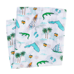 Gift Set: Florida Baby Muslin Swaddle Blanket and Burp Cloth/Bib Combo - Little Hometown