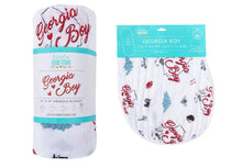 Load image into Gallery viewer, Gift Set: Georgia Boy Muslin Swaddle Blanket and Burp Cloth/Bib Combo - Little Hometown
