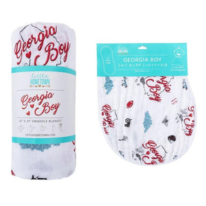 Gift Set: Georgia Boy Muslin Swaddle Blanket and Burp Cloth/Bib Combo - Little Hometown