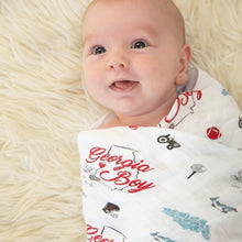 Load image into Gallery viewer, Gift Set: Georgia Boy Muslin Swaddle Blanket and Burp Cloth/Bib Combo - Little Hometown
