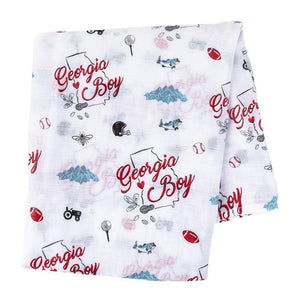 Gift Set: Georgia Boy Muslin Swaddle Blanket and Burp Cloth/Bib Combo - Little Hometown