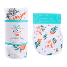 Load image into Gallery viewer, Gift Set: Georgia Girl Muslin Swaddle Blanket and Burp Cloth/Bib Combo - Little Hometown
