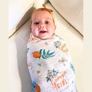 Gift Set: Georgia Girl Muslin Swaddle Blanket and Burp Cloth/Bib Combo - Little Hometown