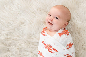 Gift Set: Heads Tails Crawfish Lobster Baby Muslin Swaddle Blanket and Burp Cloth/Bib Combo - Little Hometown