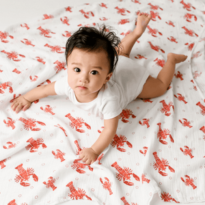 Gift Set: Heads Tails Crawfish Lobster Baby Muslin Swaddle Blanket and Burp Cloth/Bib Combo - Little Hometown