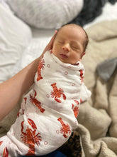 Load image into Gallery viewer, Gift Set: Heads Tails Crawfish Lobster Baby Muslin Swaddle Blanket and Burp Cloth/Bib Combo - Little Hometown
