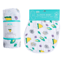 Load image into Gallery viewer, Gift Set: illinois Baby Muslin Swaddle Blanket and Burp Cloth/Bib Combo - Little Hometown
