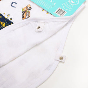 Indiana-themed baby gift set with muslin swaddle blanket and burp cloth/bib combo, featuring state icons.