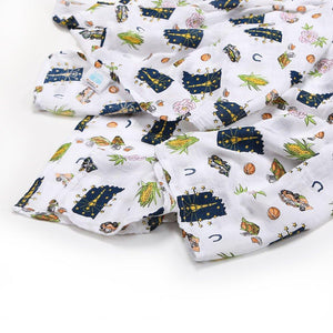 Gift Set: Indiana Baby Muslin Swaddle Blanket and Burp Cloth/Bib Combo - Little Hometown