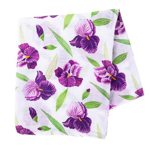 Gift Set: Irises Baby Muslin Swaddle Blanket and Burp Cloth/Bib Combo - Little Hometown