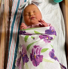 Load image into Gallery viewer, Gift Set: Irises Baby Muslin Swaddle Blanket and Burp Cloth/Bib Combo - Little Hometown
