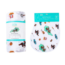 Load image into Gallery viewer, Gift Set: Kentucky Baby Muslin Swaddle Blanket and Burp Cloth/Bib Combo - Little Hometown
