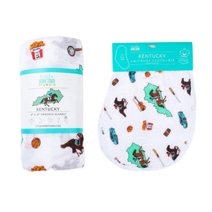 Gift Set: Kentucky Baby Muslin Swaddle Blanket and Burp Cloth/Bib Combo - Little Hometown