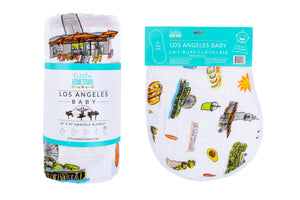 Gift Set: Los Angeles Baby Muslin Swaddle Blanket and Burp Cloth/Bib Combo - Little Hometown