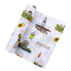 Gift Set: Los Angeles Baby Muslin Swaddle Blanket and Burp Cloth/Bib Combo - Little Hometown