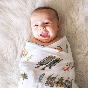 Gift Set: Los Angeles Baby Muslin Swaddle Blanket and Burp Cloth/Bib Combo - Little Hometown