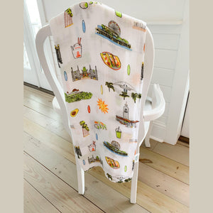 Gift Set: Los Angeles Baby Muslin Swaddle Blanket and Burp Cloth/Bib Combo - Little Hometown