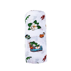 Gift Set: Louisiana Baby Muslin Swaddle Blanket and Burp Cloth/Bib Combo - Little Hometown