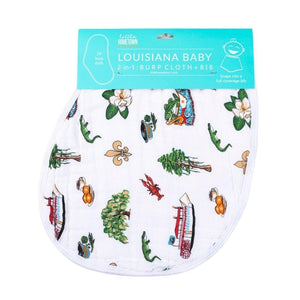 Gift Set: Louisiana Baby Muslin Swaddle Blanket and Burp Cloth/Bib Combo - Little Hometown