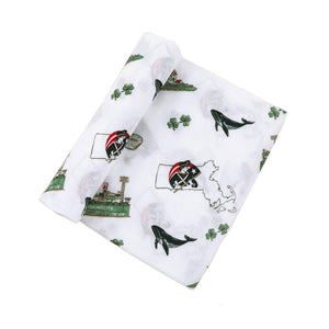 Gift Set: Massachusetts Baby Muslin Swaddle Blanket and Burp Cloth/Bib Combo - Little Hometown