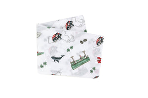 Gift Set: Massachusetts Baby Muslin Swaddle Blanket and Burp Cloth/Bib Combo - Little Hometown