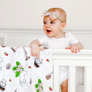 Gift Set: Massachusetts Floral Baby Muslin Swaddle Blanket and Burp Cloth/Bib Combo - Little Hometown