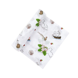 Gift Set: Massachusetts Floral Baby Muslin Swaddle Blanket and Burp Cloth/Bib Combo - Little Hometown