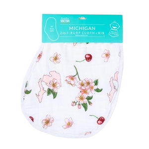 Gift Set: Michigan Baby Muslin Swaddle Blanket and Burp Cloth/Bib Combo (Floral) - Little Hometown
