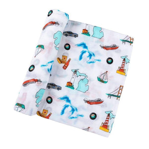 Gift Set: Michigan Baby Muslin Swaddle Blanket and Burp Cloth/Bib Combo - Little Hometown