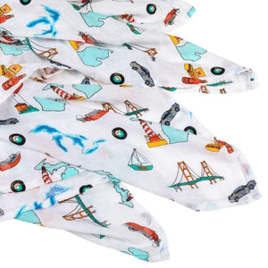 Gift Set: Michigan Baby Muslin Swaddle Blanket and Burp Cloth/Bib Combo - Little Hometown