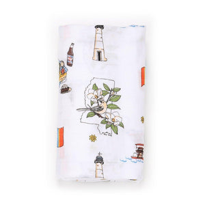 Gift Set: Mississippi Muslin Swaddle Baby Blanket and Burp Cloth/Bib Combo - Little Hometown