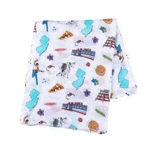 Gift Set: New Jersey Baby Muslin Swaddle Blanket and Burp Cloth/Bib Combo - Little Hometown