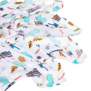 Gift Set: New Jersey Baby Muslin Swaddle Blanket and Burp Cloth/Bib Combo - Little Hometown