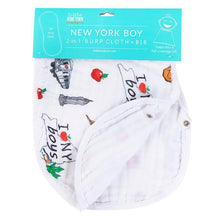Load image into Gallery viewer, Gift Set: New York Baby Boy Muslin Swaddle Blanket and Burp Cloth/Bib Combo - Little Hometown
