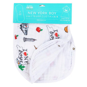 Gift Set: New York Baby Boy Muslin Swaddle Blanket and Burp Cloth/Bib Combo - Little Hometown