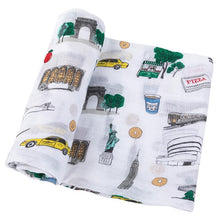 Load image into Gallery viewer, Gift Set: New York City Baby Muslin Swaddle Blanket and Burp Cloth/Bib Combo - Little Hometown
