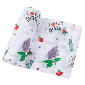 Gift Set: New York Girl Baby Muslin Swaddle Blanket and Burp Cloth/Bib Combo - Little Hometown